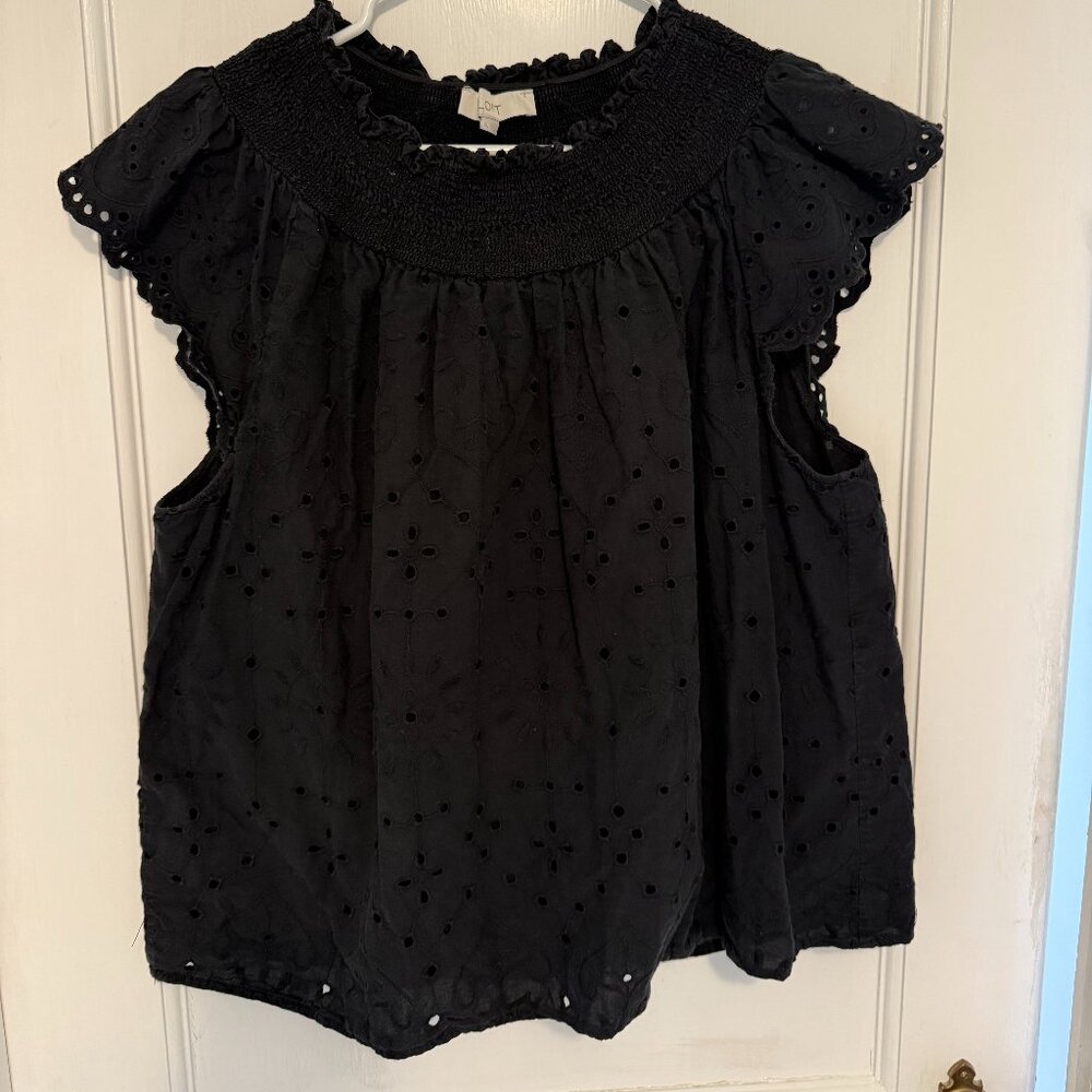 LOFT Eyelet Blouse in Black  XL